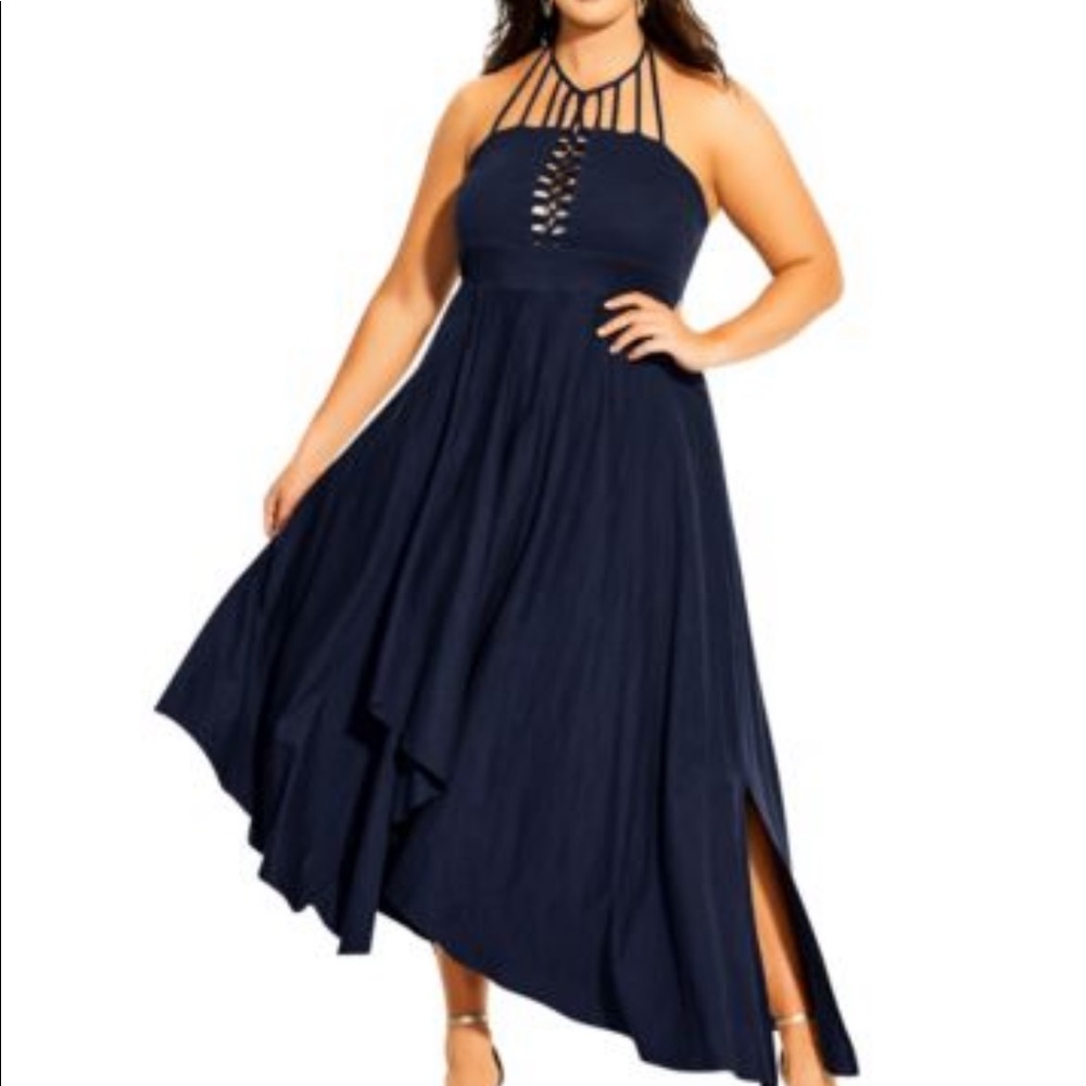 City chic strappy navy asymmetrical dress. Worn once.